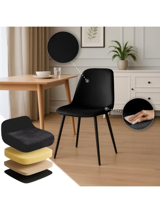 Sada 2 zamatových jedálenských stoličiek Maryam, čierna