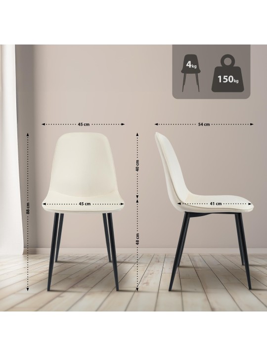 Sada 2 zamatových jedálenských stoličiek Maryam, krémová