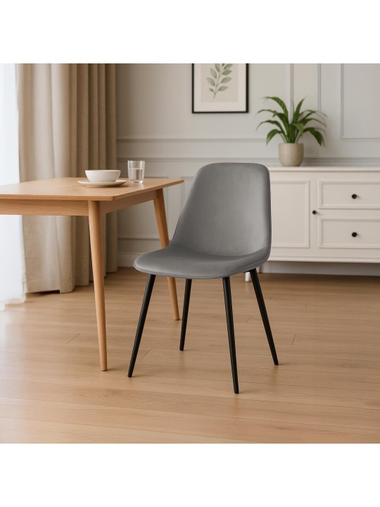 Sada 2 zamatových jedálenských stoličiek Maryam, svetlosivá