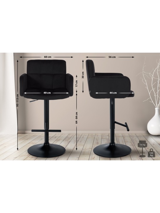 Sada 2 barových stoličiek Los Angeles velvet, čierna