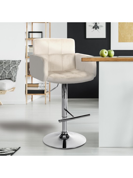 Sada 2 barových stoličiek Los Angeles zamatová chrómová, krémová