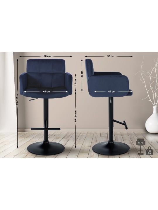 Sada 2 barových stoličiek Los Angeles velvet, modrá