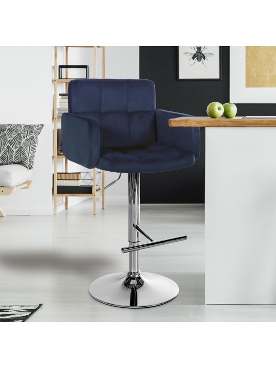 Sada 2 barových stoličiek Los Angeles zamatová chrómová, modrá