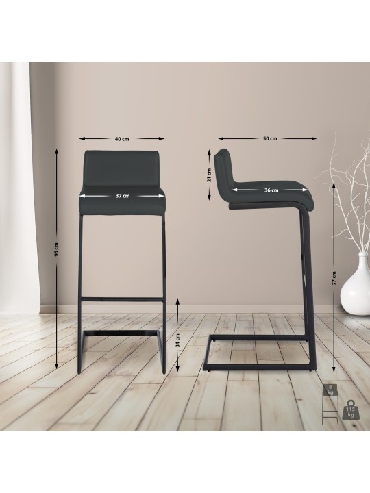 Sada 2 barových stoličiek Newport B z umelej kože, tmavosivá