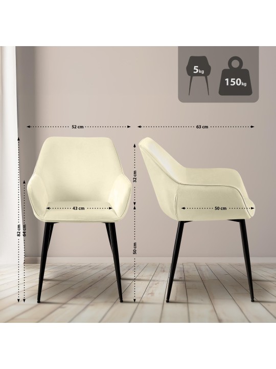 Sada 2 jedálenských stoličiek Vessa velvet, krémová