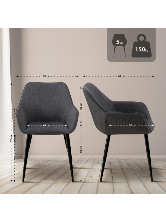 Jedálenská stolička Luena látka, tmavosivá