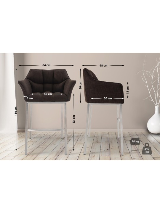 Barová stolička Damaso E látka so 4-stopovým rámom, hnedá