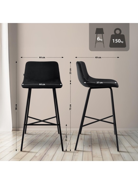 Barová stolička Altona velvet, čierna