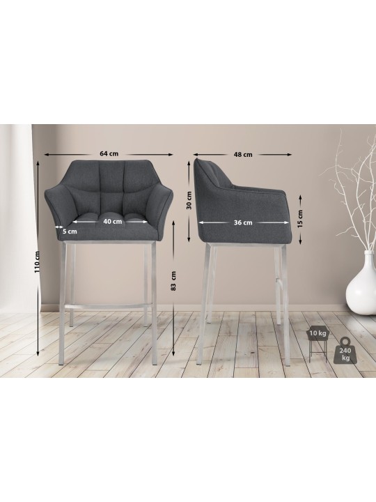Barová stolička Damaso E filc so 4-stopovým rámom, sivá