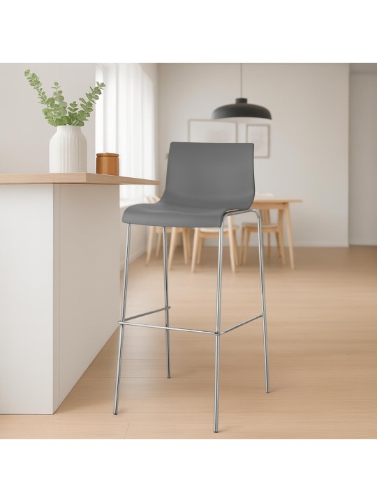 Sada 2 barových stoličiek Hoover plastový 4-nohý rám chróm, sivá