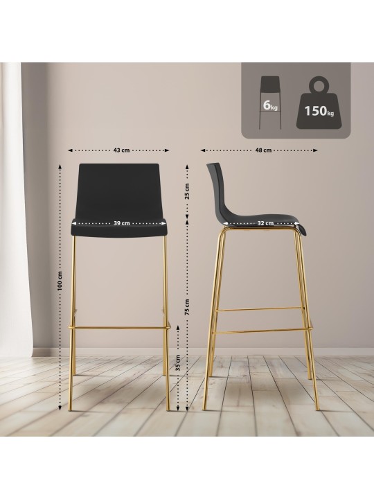Sada 2 barových stoličiek Hoover plastová 4-stopová zlatá, čierna
