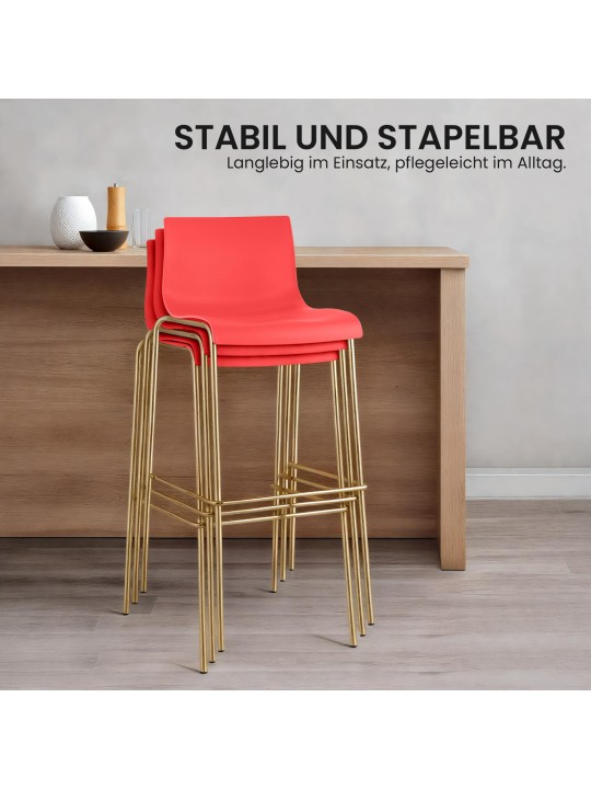 Sada 2 barových stoličiek Hoover plastová 4-stopová zlatá, červená