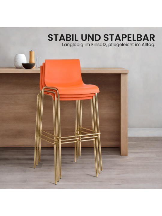 Sada 2 barových stoličiek Hoover plastová 4-stopová zlatá, oranžová