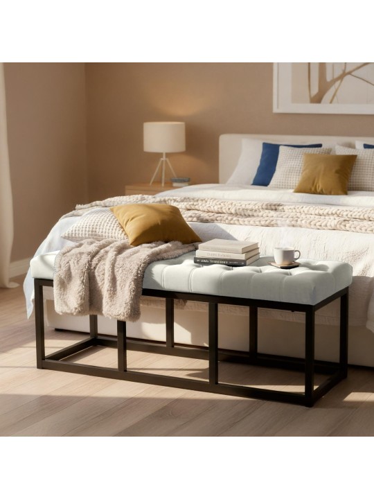 Lavička Polson zamatová 120 cm, krémová