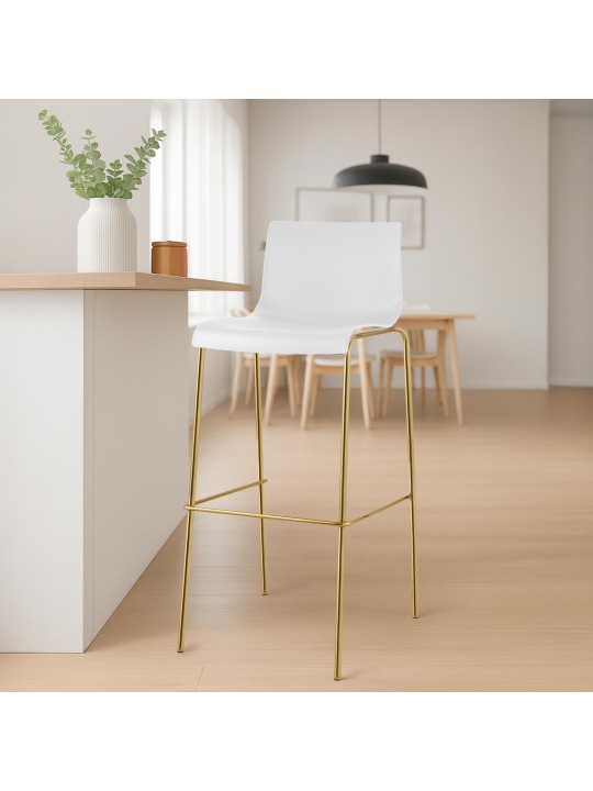 Barová stolička Hoover plastová 4 stopy zlatá, biela