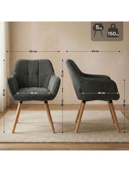 Stolička do jedálne Vienna Cord natura, tmavosivá